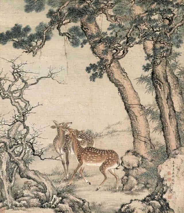 寿鹿图 清 沈铨(1682-1760)